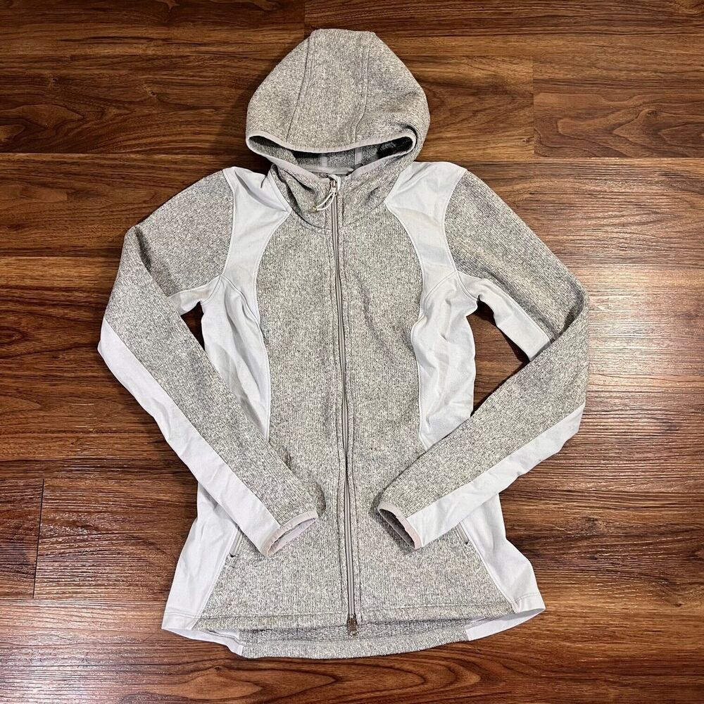 Athleta Full Zip Knit Hoodie Jacket Thumb Holes Polyester Gray Sweater Women XXS